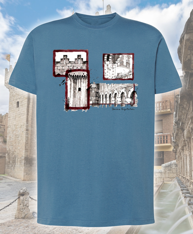 Camiseta azul Daroca arquitectura, fotografía original de Moratha